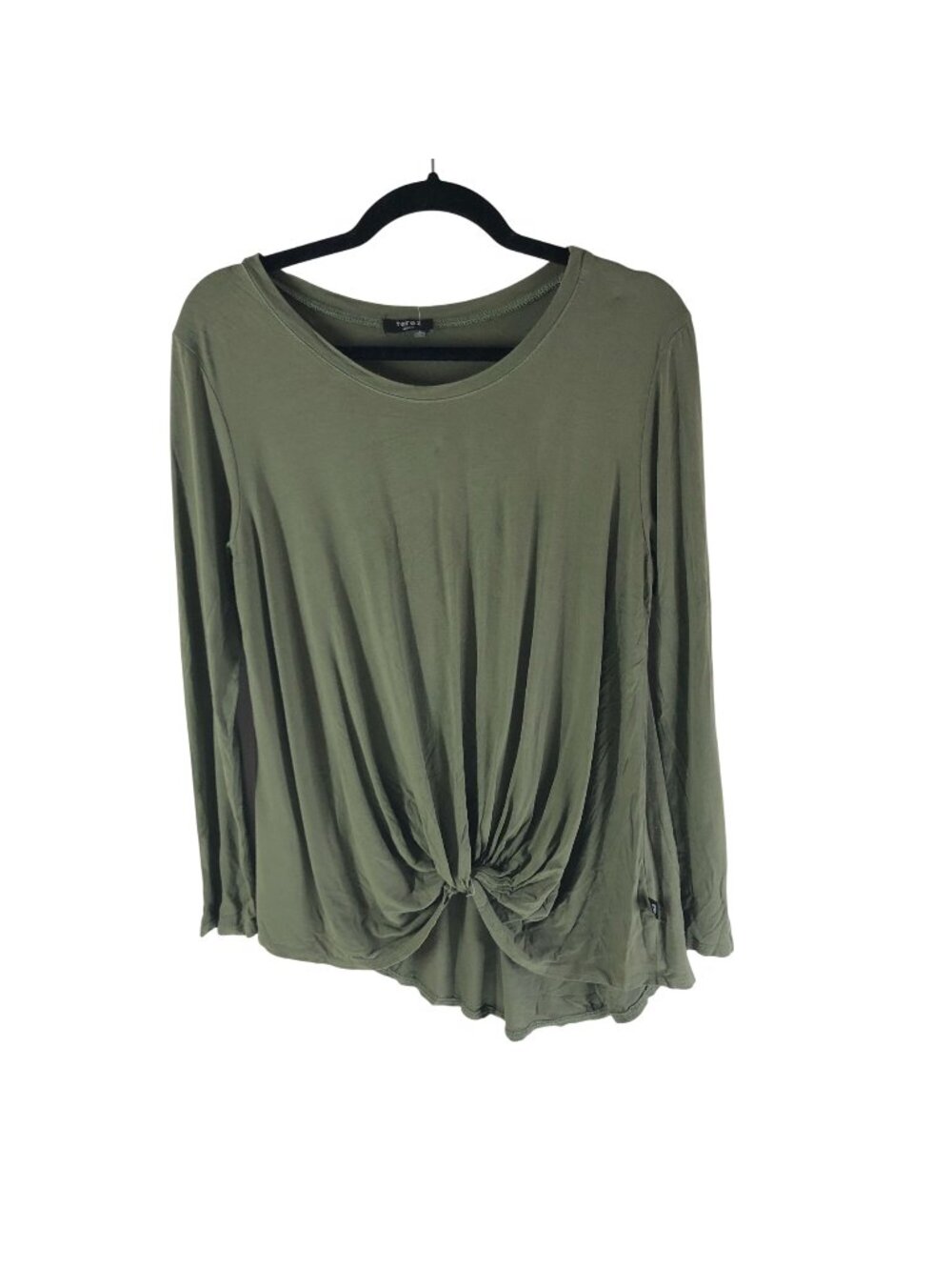 Terez Womens Olive Green Long Sleeve Twist Front Top Size M